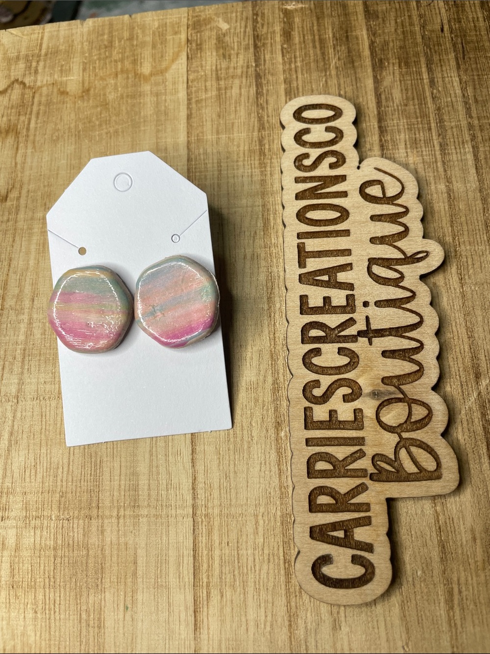Handmade Pastel Pink Stripe Disc Earrings